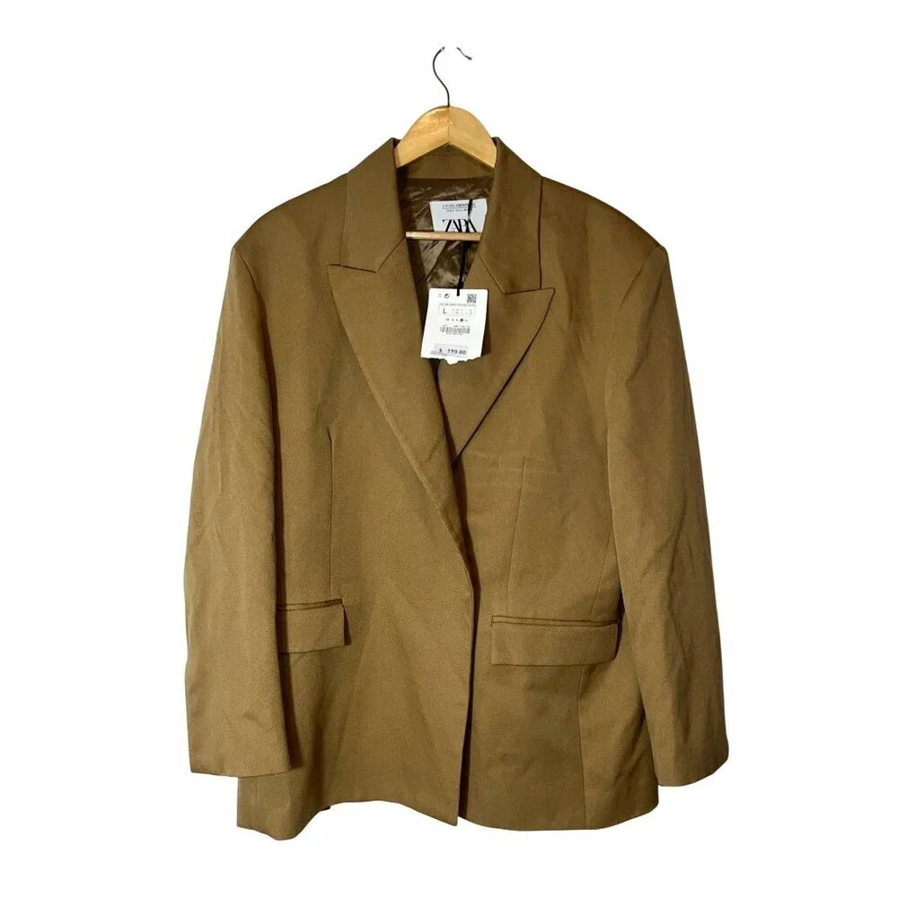 NWT Zara Mens Tan Wool Oversized Blazer Size Large